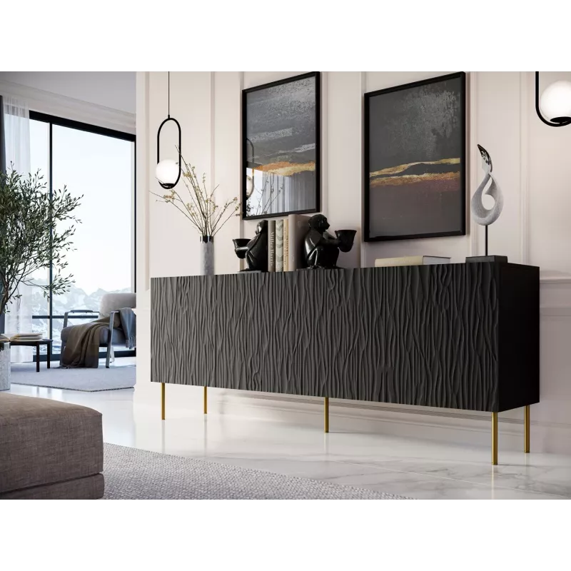 Cómoda JUNGLE 190x40.5x74.5 preto mate + pernas douradas