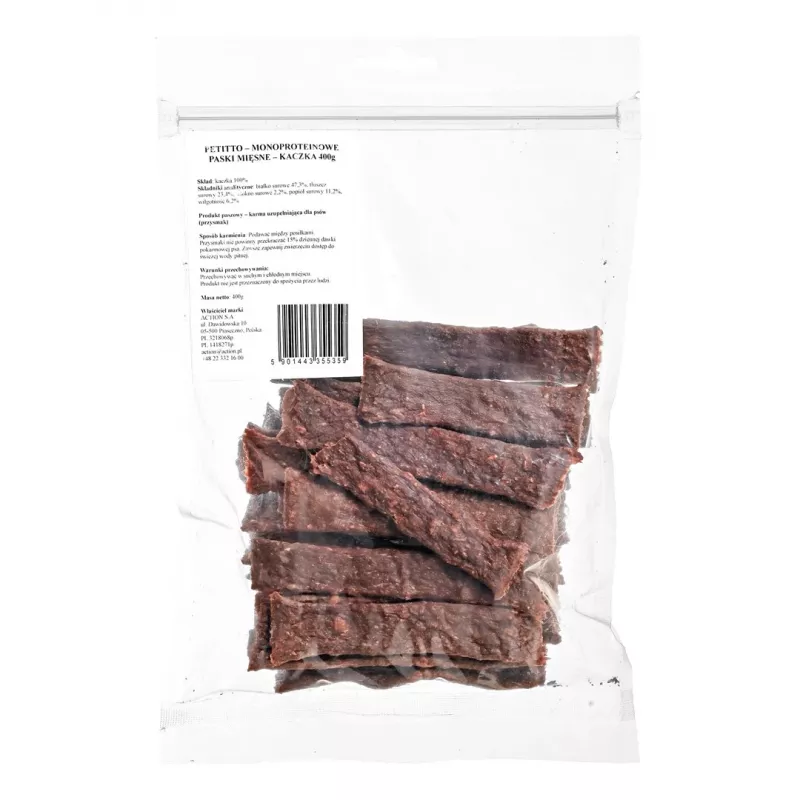 PETITTO tiras de carne monoproteicas de pato, snack para cães, 400 g