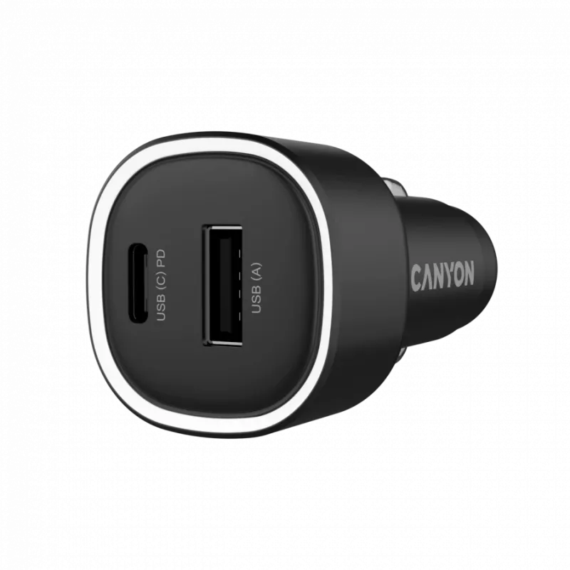 Carregador de automóvel CANYON OnDrive 48 PD 48W USB-A+USB-C preto