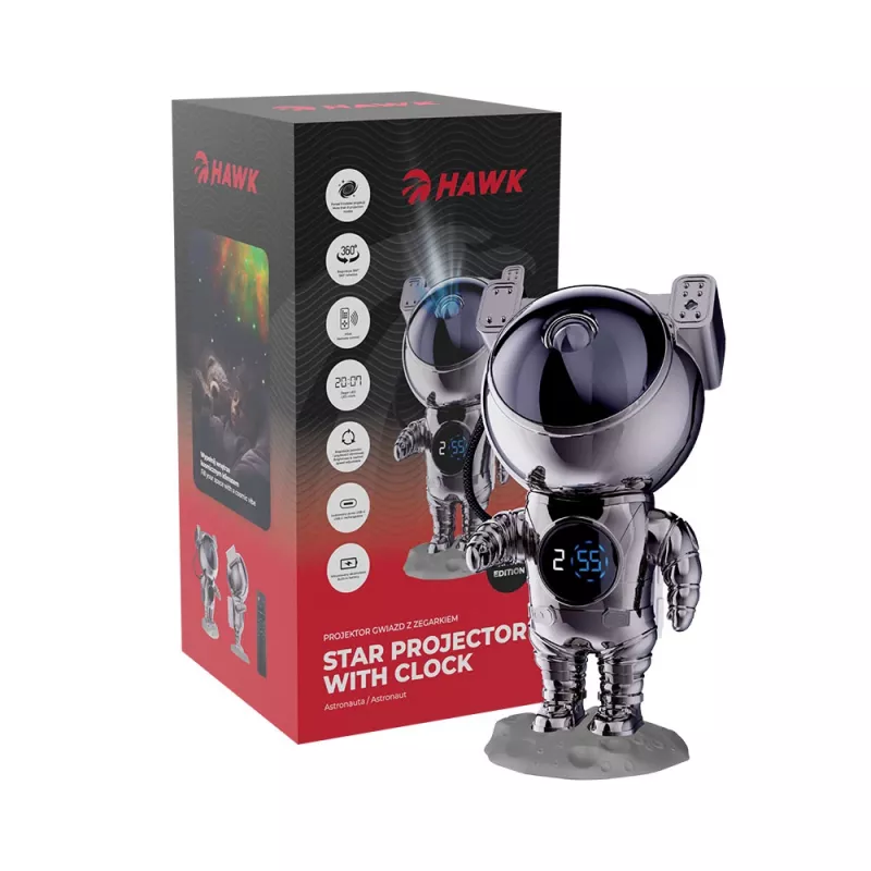 Projetor de estrelas astronauta Hawk HW-STAR02 com relógio Ghrome Edition