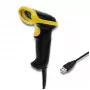 Leitor de códigos de barras manual QOLTEC 50867 — leitor laser 1D/2D, USB com fio, alcance 600 mm, amarelo/preto