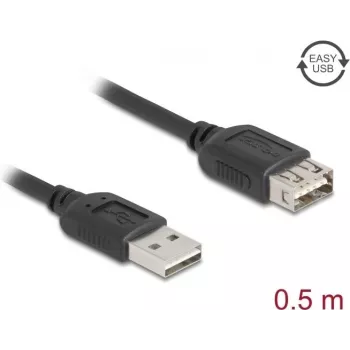 Cabo USB-A para USB-A DELOCK 81511 — USB 2.0, 0,5 m, preto, contactos dourados