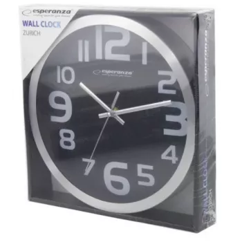 Relógio de parede Esperanza EHC013K Zurich Preto Quartzo Oval 25 cm, moldura de alumínio, 4 cm de espessura
