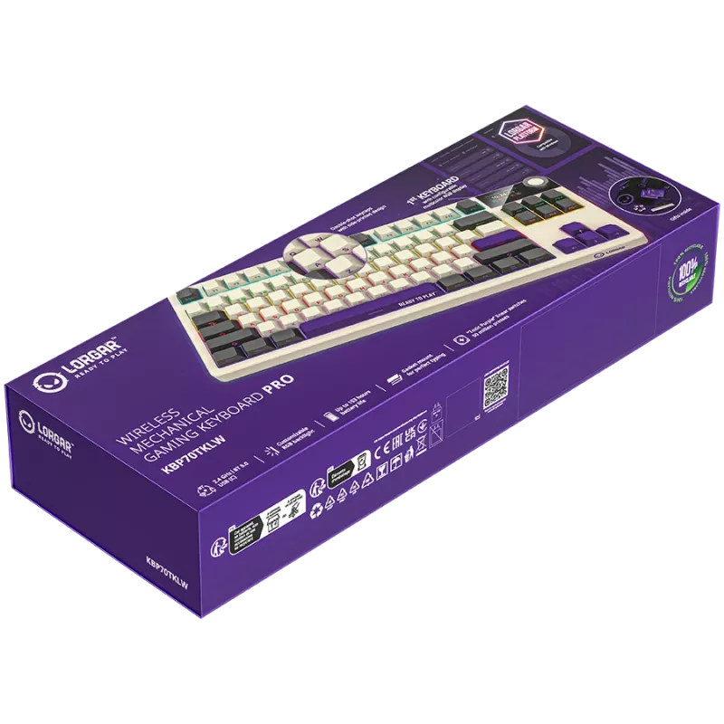 LORGAR KBP70TKLW, Teclado de gaming mecânico TKL sem fios Pro, bege, layout EN