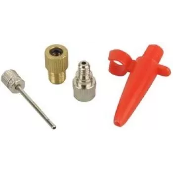 Conjunto de adaptadores FISCHER 85618 — Adaptador de bomba metálico (vermelho) para válvulas de bicicleta e trotinete