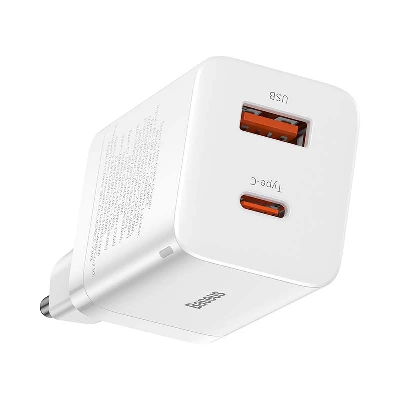 Baseus Super Si Pro carregador rápido USB + USB-C 30W (branco)