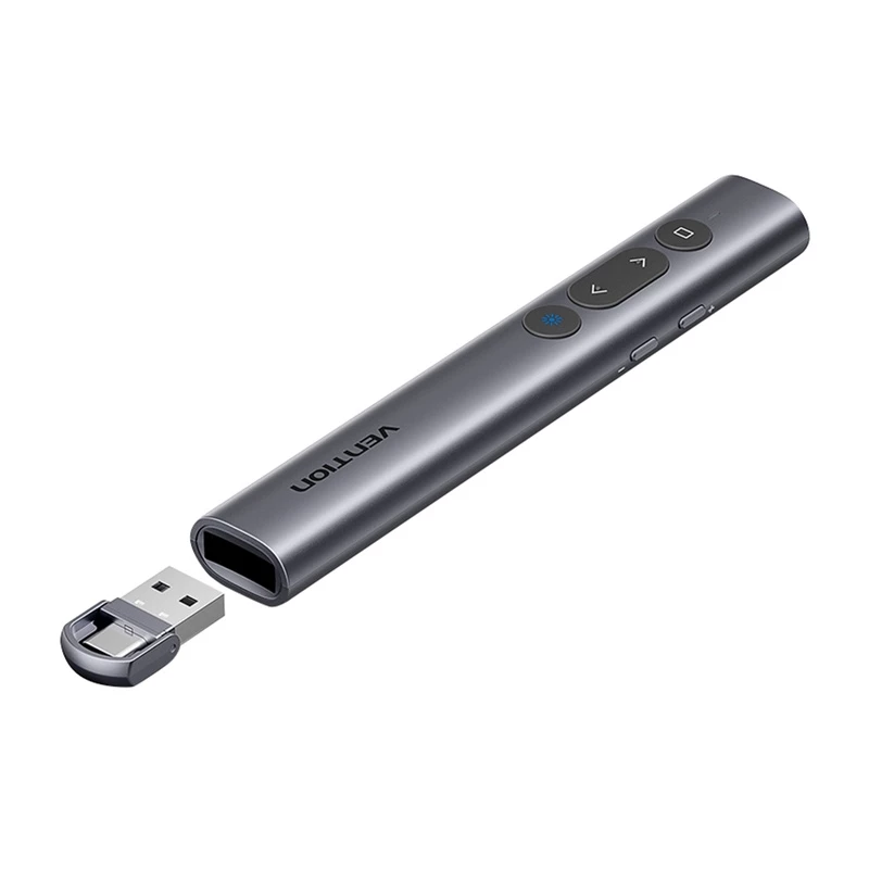 Ponteiro laser sem fios Vention KQIH0 – laser vermelho, alcance máximo 50 m, interface USB, caixa leve em PVC
