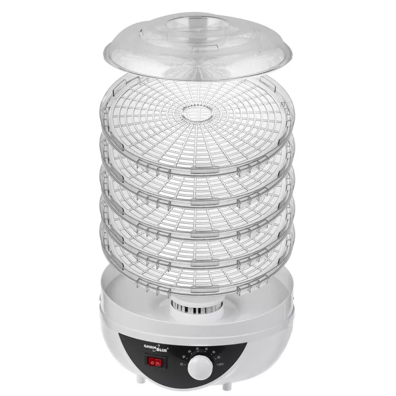 Desidratador de cogumelos, legumes e fruta GreenBlue, potência 250W, muito silencioso, 5 crivos, GB195