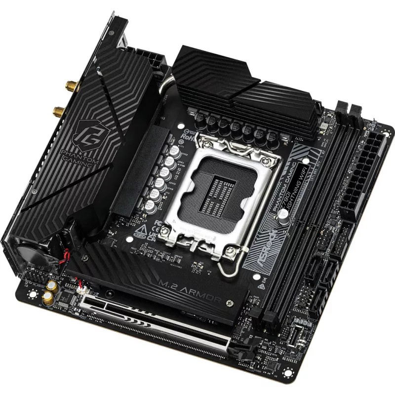 Placa-mãe ASRock Z790I LIGHTNING WIFI — Intel Z790, LGA 1700, Mini-ITX, DDR5 até 8600 MHz, 2x DIMM, Wi‑Fi 6E, 2.5Gb LAN, 2x M.2