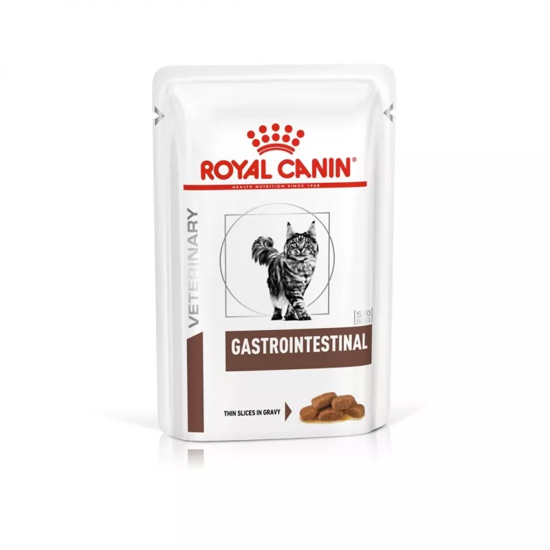 Comida húmida para gatos Royal Canin Gastrointestinal 85 g saqueta — carne, 12 x 85 g, gatos adultos, em caso de problemas gastrointestinais
