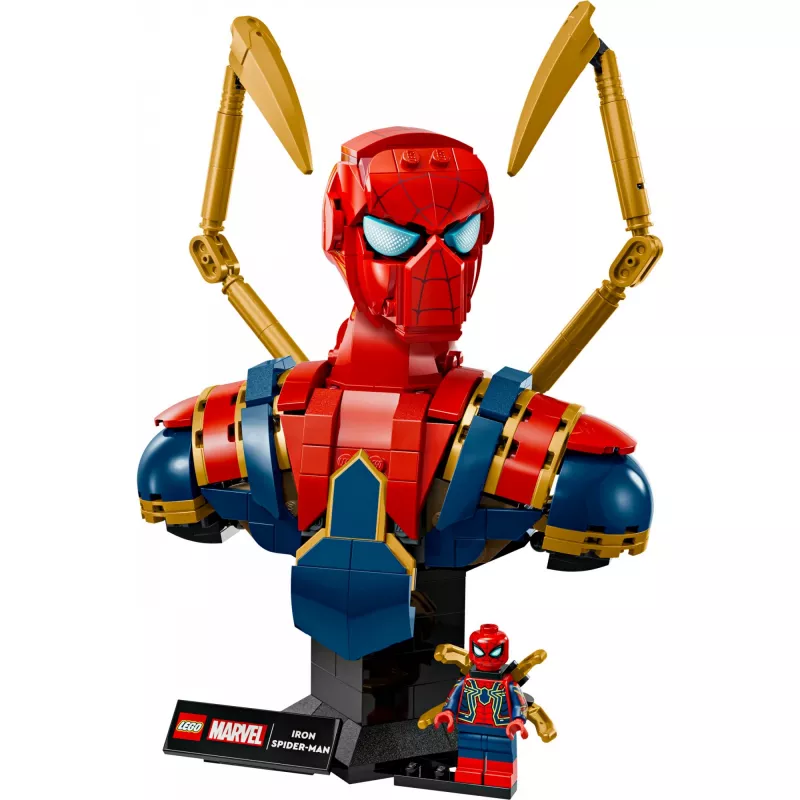Busto de colecionador LEGO Marvel Iron Spider-Man 76326, 379 peças, modelo de exposição 18+, 170×200×110 mm