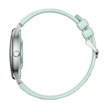 Smartwatch Colmi L28 – caixa prateada-verde com bracelete de couro verde