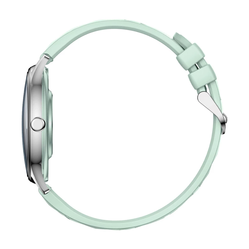 Smartwatch Colmi L28 – caixa prateada-verde com bracelete de couro verde