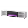 Móvel de TV cama meble POLO 180x33x39 cm com lareira elétrica 1400–1600 W, laminado, branco/preto