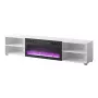 Móvel de TV cama meble POLO 180x33x39 cm com lareira elétrica 1400–1600 W, laminado, branco/preto