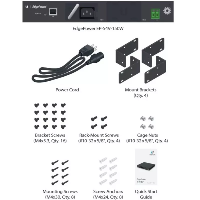 Fonte de alimentação UBIQUITI EP-54V-150W 150 W, AC 100–240 V, 50–60 Hz, preto