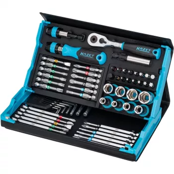 Conjunto de chaves de caixa e bits Hazet 2200SC-32 — 59 peças, catraca reversível 1/4 polegadas, preto/azul