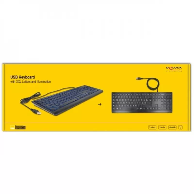 DeLOCK 12170 teclado USB com letras XXL e iluminação, 1,5 m, preto