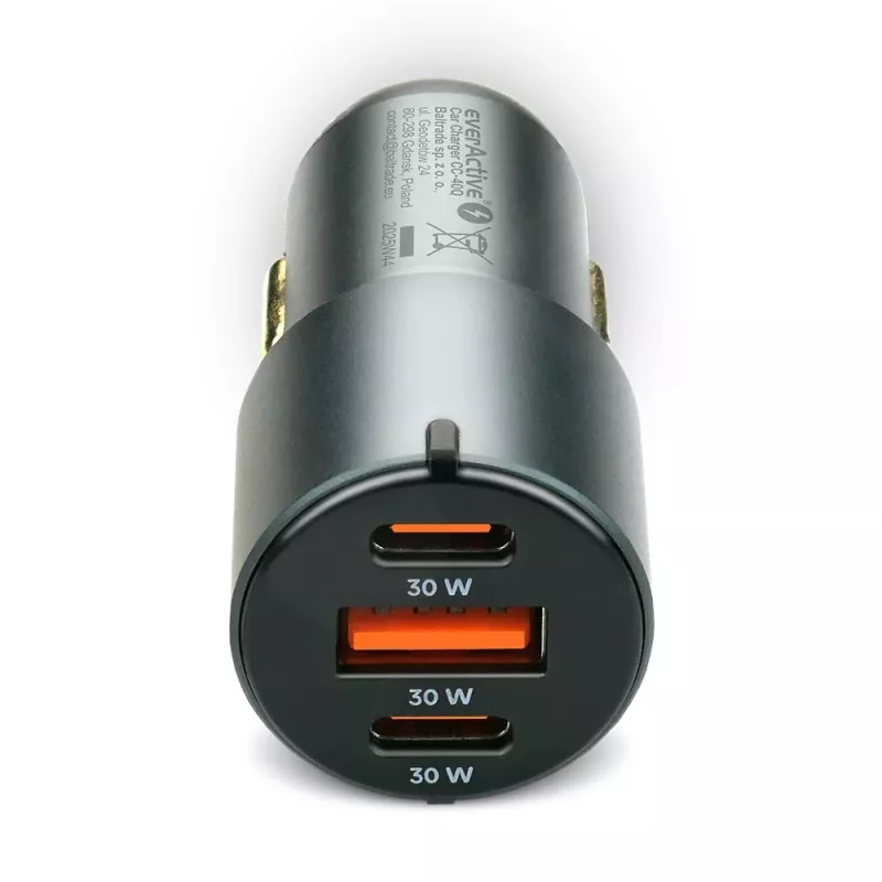 Carregador de automóvel everActive CC-40Q QC3.0 60W, adaptador USB para carregar dispositivos móveis