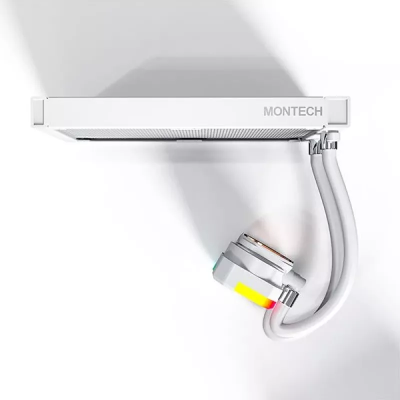 Refrigeração líquida AIO Montech Hyper Flow ARGB 240 mm branco — radiador de 240 mm, iluminação ARGB, acabamento branco