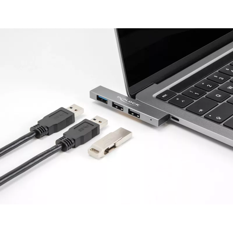 Hub USB DeLOCK 3 portas fino USB Type-C 10 Gbps 2 x USB 2.0