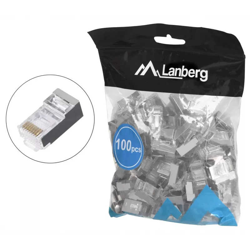 Conector macho RJ-45 LANBERG PLS-5000EZ, Cat5e, F/UTP (FTP), cinzento, 100 unid.