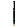 Pelikan M200, preto, dourado, sistema de enchimento integrado, resina, dourado, aparo itálico, dourado, aço inoxidável
