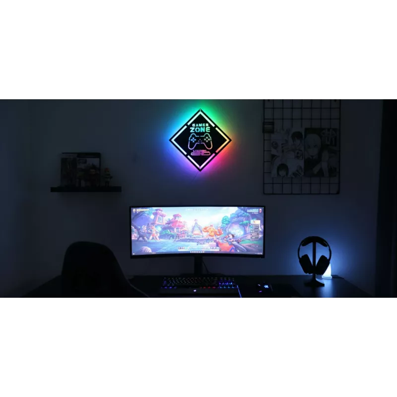 Placa LED Neon MANTA MASNL132RGB Style Neon Lights GAMER ZONE, decoração de parede com iluminação RGB