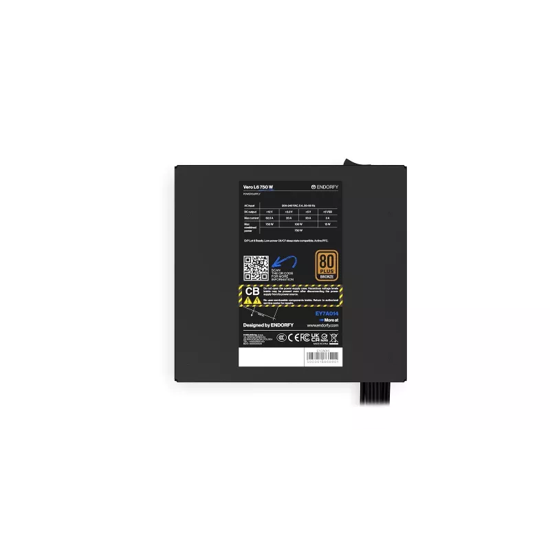 Fonte de alimentação ENDORFY Vero L6 750 W, 24 pinos ATX, 80 PLUS Bronze, ventoinha de 120 mm, preto