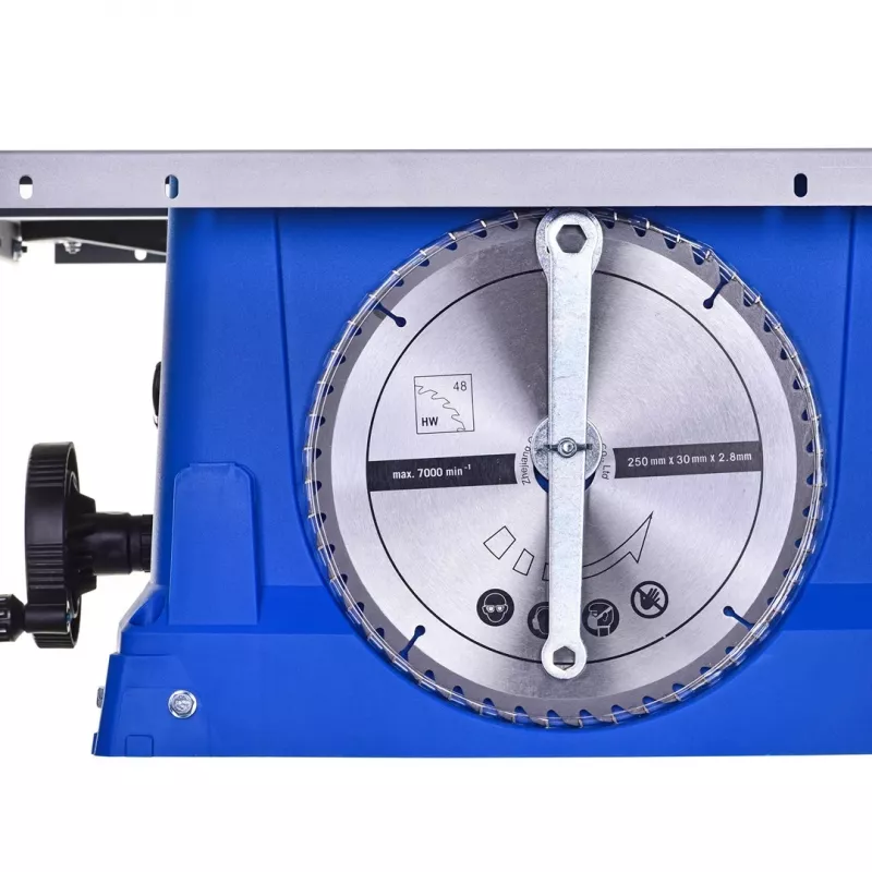 Serra de mesa Scheppach HS100S Special Edition — 2000 W, lâmina de 250 mm, profundidade de corte 85 mm, esquadria 0–45°, base rebatível