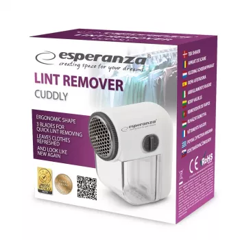 Máquina de tirar borbotos ESPERANZA Cuddly ECS003E — removedor de borbotos portátil, branco/cinzento, lâmina de aço inoxidável, a pilhas, compacto (80×40×75 mm)