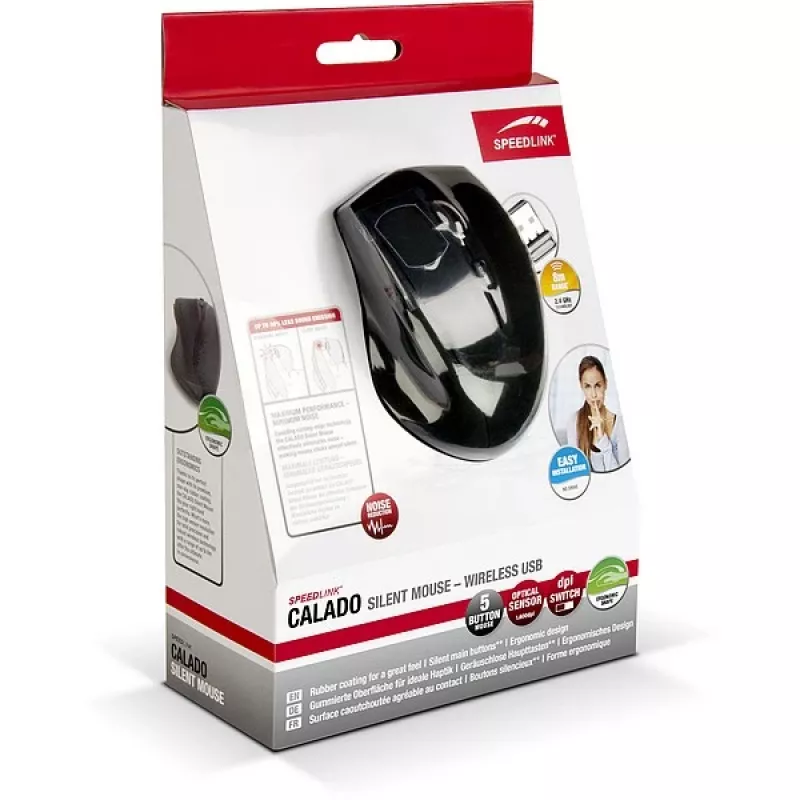 SPEEDLINK CALADO Silent SL-6343-RRBK - Rato - Para destros - ótico - 5 botões - sem fios - 2.4 GHz - recetor sem fios (USB)