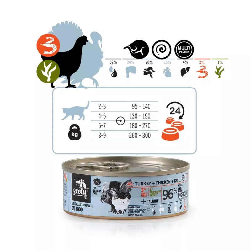 3COTY Peru com frango e krill Sénior - Alimento húmido para gatos - 80g
