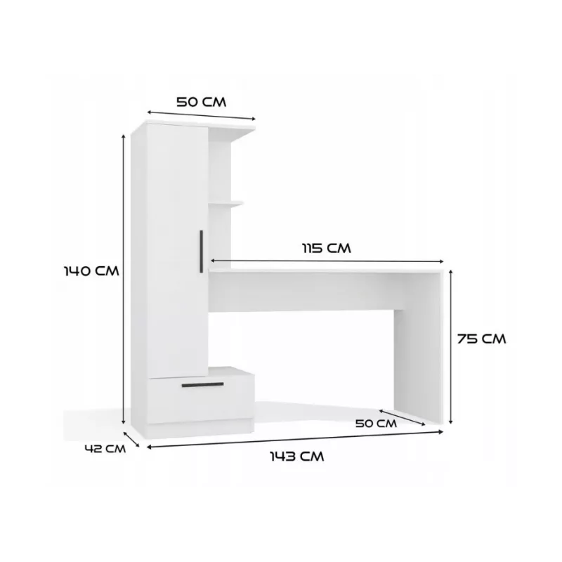 Conjunto secretária + estante Cosmo, branco