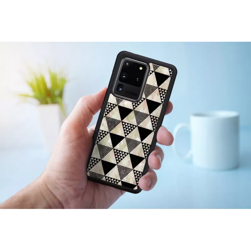 Capa de proteção iKins para Samsung Galaxy S20 Ultra — padrão piramidal, preto