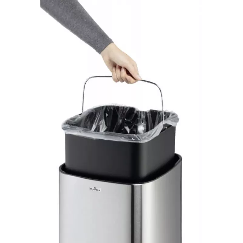 Balde do lixo retangular Durable NO TOUCH 35L aço inoxidável preto prateado