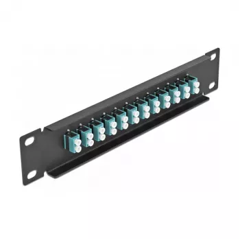 Patch panel de fibra ótica DeLOCK 10 polegadas 12 portas LC duplex aqua 1U preto