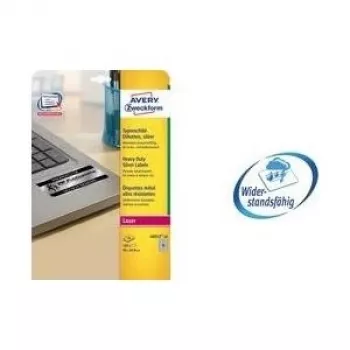 Avery Durable Heavy Duty L6009 – Poliéster – adesão permanente – prateado – 45,7 x 21,2 mm 4800 etiquetas (100 folhas x 48) etiquetas (L6009-100)
