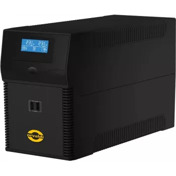 Fonte de alimentação ininterrupta ORVALDI ID2K0CH Line-Interactive 2 kVA / 1200 W, 24 V, baterias de 9 Ah, LCD, USB, compacto preto