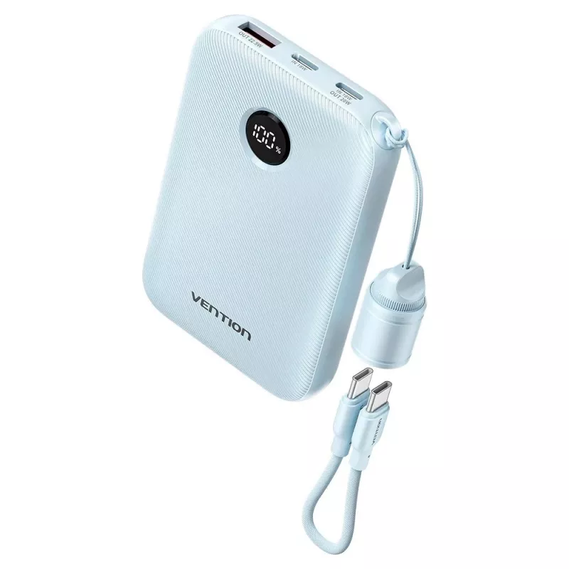 Powerbank Vention 10000mAh 22,5W — 2× USB‑C, 1× USB‑A, azul