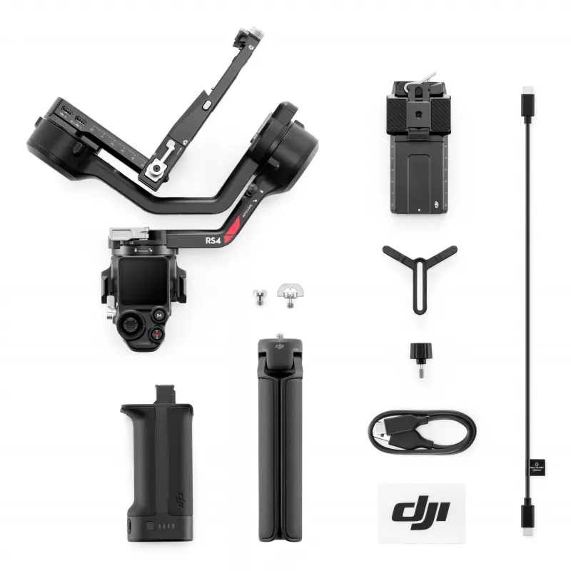 Estabilizador de câmara de mão DJI RS4, caixa de alumínio, bateria 12h, 1,066 kg, preto