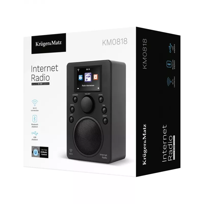 Rádio de internet Kruger & Matz KM0818.1 com Wi-Fi, Bluetooth, USB e despertador