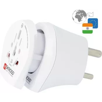 SKROSS Country Combo World to India, ficha para Índia (Type D, BS 546), branco – adequado para todos os aparelhos com e sem terra (2 e 3 polos) (39764)