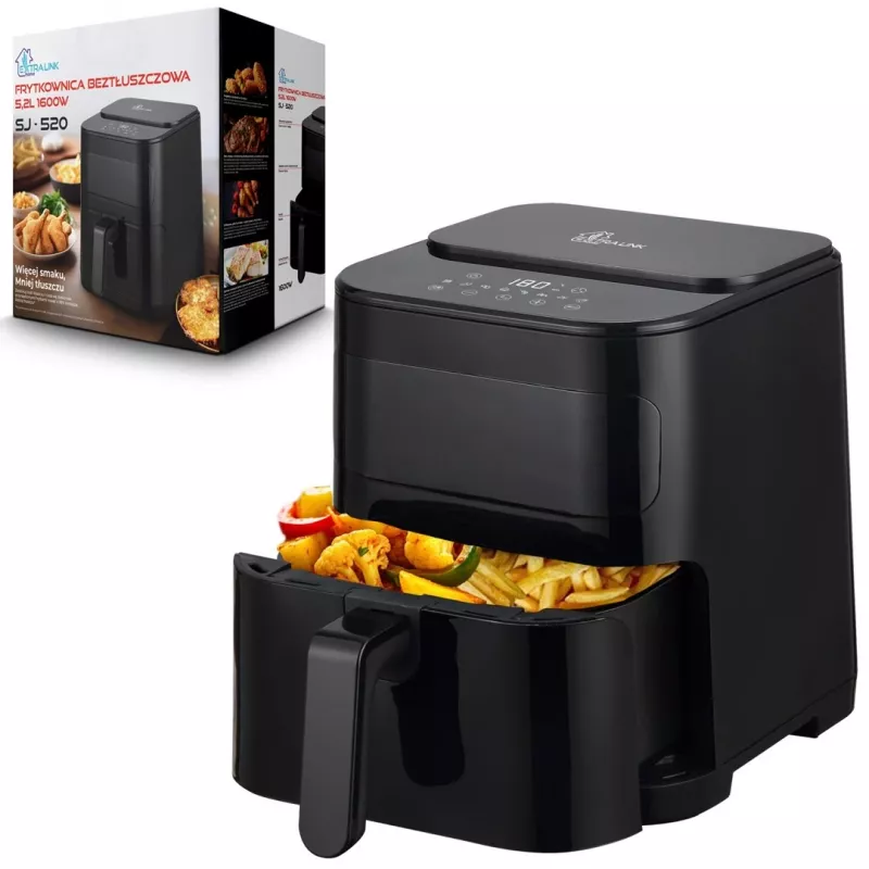 Fritadeira Extralink HOME AIR 5.2L EU SJ-520 individual 1600 W fritadeira de ar quente preta