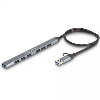Delock 64273 hub USB fino de 7 portas, USB Type-C ou Type-A para 1x USB 5 Gbps Type-A + 6x USB 2.0 Type-A