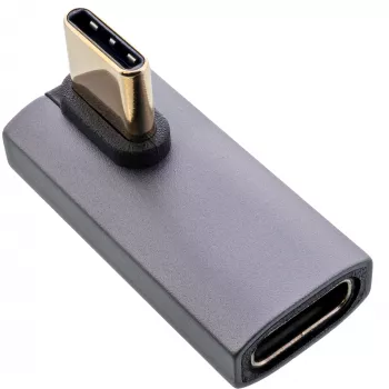 Adaptador InLine USB4, ficha/conector fêmea USB-C vertical angular direita/esquerda, alumínio, cinzento
