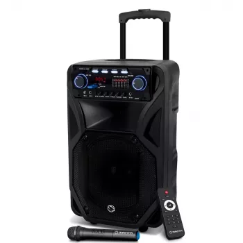 Altifalante de karaoke portátil MANTA SPK5021PRO 20W, woofer de 12 polegadas, 80W RMS, Bluetooth, autonomia da bateria até 5 h, SD/USB, entradas para microfone e guitarra