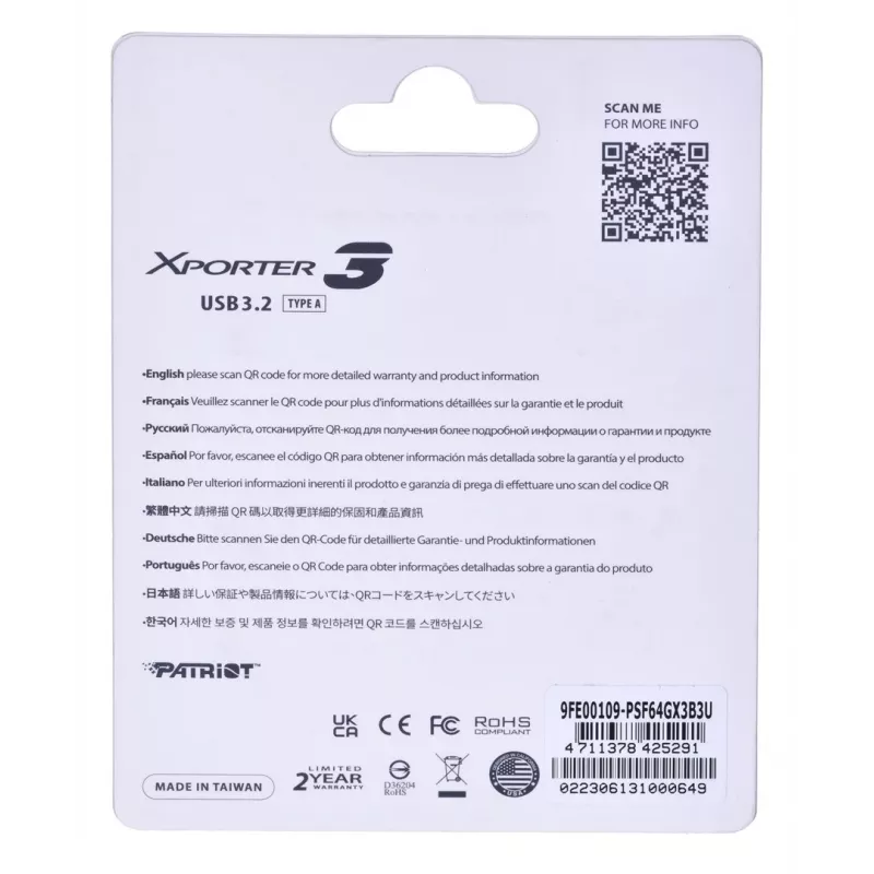 Pen drive PATRIOT Xporter 64 GB USB Type-A 3.2 Gen 1 (deslizante, preto, 80 MB/s)
