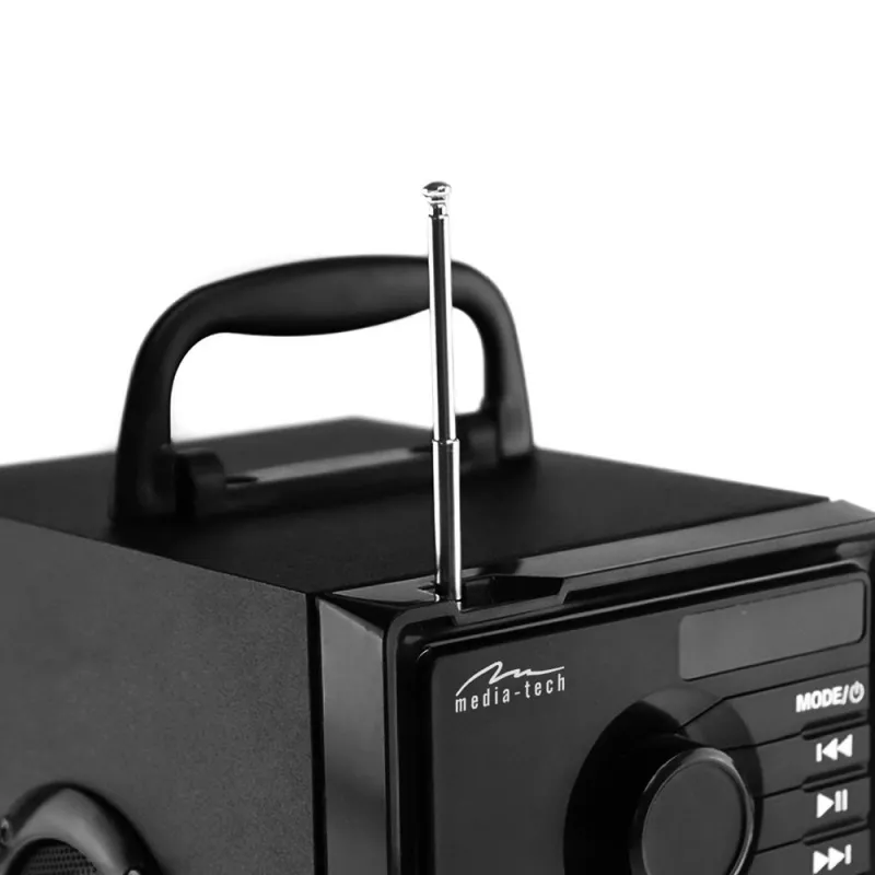 Altifalante portátil MEDIA-TECH MT3179, 20 W (RMS 15 W), Bluetooth 5.1, FM, MicroSD, USB, AUX, Li-Ion, 6 h, caixa de madeira