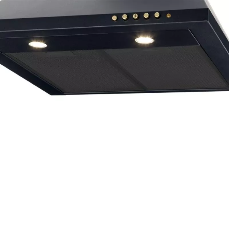 Exaustor de parede Akpo WK-4 Classic GOLD 60 preto, 600×500 mm, motor 106 W, 3 velocidades, iluminação halogéneo